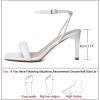 imageRIBONGZ Womens Sandals Dressy Gold Strappy Square Open Toe Chunky Heels Ankle Strap Kitten Sexy High Heels Prom Wedding Party Evening Summer Bridal ShoesWhite