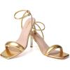 imageRIBONGZ Womens Sandals Dressy Gold Strappy Square Open Toe Chunky Heels Ankle Strap Kitten Sexy High Heels Prom Wedding Party Evening Summer Bridal ShoesGold
