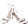 imageRIBONGZ Womens Sandals Dressy Gold Strappy Square Open Toe Chunky Heels Ankle Strap Kitten Sexy High Heels Prom Wedding Party Evening Summer Bridal ShoesWhite