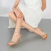 imageRIBONGZ Womens Sandals Dressy Gold Strappy Square Open Toe Chunky Heels Ankle Strap Kitten Sexy High Heels Prom Wedding Party Evening Summer Bridal ShoesGoldrhinestone