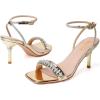 imageRIBONGZ Womens Sandals Dressy Gold Strappy Square Open Toe Chunky Heels Ankle Strap Kitten Sexy High Heels Prom Wedding Party Evening Summer Bridal ShoesGoldrhinestone