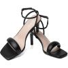imageRIBONGZ Womens Sandals Dressy Gold Strappy Square Open Toe Chunky Heels Ankle Strap Kitten Sexy High Heels Prom Wedding Party Evening Summer Bridal ShoesBlack