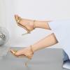 imageRIBONGZ Womens Sandals Dressy Gold Strappy Square Open Toe Chunky Heels Ankle Strap Kitten Sexy High Heels Prom Wedding Party Evening Summer Bridal ShoesGold