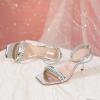 imageRIBONGZ Womens Sandals Dressy Gold Strappy Square Open Toe Chunky Heels Ankle Strap Kitten Sexy High Heels Prom Wedding Party Evening Summer Bridal ShoesSilverrhinestone