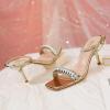 imageRIBONGZ Womens Sandals Dressy Gold Strappy Square Open Toe Chunky Heels Ankle Strap Kitten Sexy High Heels Prom Wedding Party Evening Summer Bridal ShoesGoldrhinestone