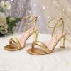 imageRIBONGZ Womens Sandals Dressy Gold Strappy Square Open Toe Chunky Heels Ankle Strap Kitten Sexy High Heels Prom Wedding Party Evening Summer Bridal ShoesGold Pu