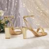 imageRIBONGZ Womens Sandals Dressy Gold Strappy Square Open Toe Chunky Heels Ankle Strap Kitten Sexy High Heels Prom Wedding Party Evening Summer Bridal ShoesGold Pu