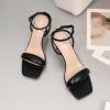 imageRIBONGZ Womens Sandals Dressy Gold Strappy Square Open Toe Chunky Heels Ankle Strap Kitten Sexy High Heels Prom Wedding Party Evening Summer Bridal ShoesBlack