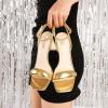 imageRIBONGZ Womens Sandals Dressy Gold Strappy Square Open Toe Chunky Heels Ankle Strap Kitten Sexy High Heels Prom Wedding Party Evening Summer Bridal ShoesGold Pu