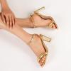 imageRIBONGZ Womens Sandals Dressy Gold Strappy Square Open Toe Chunky Heels Ankle Strap Kitten Sexy High Heels Prom Wedding Party Evening Summer Bridal ShoesGold Pu