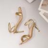 imageRIBONGZ Womens Sandals Dressy Gold Strappy Square Open Toe Chunky Heels Ankle Strap Kitten Sexy High Heels Prom Wedding Party Evening Summer Bridal ShoesGold