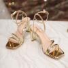 imageRIBONGZ Womens Strappy Heels Square Open Toe High Heels for Women Ankle Strap Chunky Heeled Sandals Wedding Bridal Shoes Comfort High Heel Sandals Dress Party ShoesGold