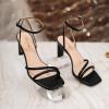imageRIBONGZ Womens Strappy Heels Square Open Toe High Heels for Women Ankle Strap Chunky Heeled Sandals Wedding Bridal Shoes Comfort High Heel Sandals Dress Party ShoesBlack