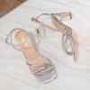 imageRIBONGZ Womens Strappy Heels Square Open Toe High Heels for Women Ankle Strap Chunky Heeled Sandals Wedding Bridal Shoes Comfort High Heel Sandals Dress Party ShoesSilver