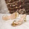 imageRIBONGZ Womens Strappy Heels Square Open Toe High Heels for Women Ankle Strap Chunky Heeled Sandals Wedding Bridal Shoes Comfort High Heel Sandals Dress Party ShoesGold