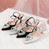 imageRIBONGZ Womens Wedding Shoes Glitter Sparkly Pointed Toe Strappy High Heels Sexy Ankle Strap Pumps Bridal Party Work Dress ShoesHeartgltsilver