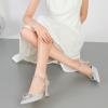 imageRIBONGZ Womens Wedding Shoes Glitter Sparkly Pointed Toe Strappy High Heels Sexy Ankle Strap Pumps Bridal Party Work Dress ShoesHeartgltsilver
