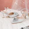 imageRIBONGZ Womens Wedding Shoes Glitter Sparkly Pointed Toe Strappy High Heels Sexy Ankle Strap Pumps Bridal Party Work Dress ShoesHeartgltsilver