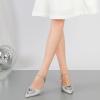 imageRIBONGZ Womens Wedding Shoes Glitter Sparkly Pointed Toe Strappy High Heels Sexy Ankle Strap Pumps Bridal Party Work Dress ShoesHeartgltsilver