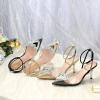 imageRIBONGZ Womens Wedding Shoes Glitter Sparkly Pointed Toe Strappy High Heels Sexy Ankle Strap Pumps Bridal Party Work Dress ShoesHeartpvcblack