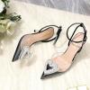 imageRIBONGZ Womens Wedding Shoes Glitter Sparkly Pointed Toe Strappy High Heels Sexy Ankle Strap Pumps Bridal Party Work Dress ShoesHeartpvcblack