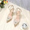 imageRIBONGZ Womens Wedding Shoes Glitter Sparkly Pointed Toe Strappy High Heels Sexy Ankle Strap Pumps Bridal Party Work Dress ShoesHeartpvcgold
