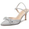 imageRIBONGZ Womens Wedding Shoes Glitter Sparkly Pointed Toe Strappy High Heels Sexy Ankle Strap Pumps Bridal Party Work Dress ShoesXmwsilver