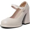 imageRIBONGZ Chunky High Heels for Women Sexy Mary Jane Square Toe Heels Pumps Comfortable Ankle Strap Closed Toe Block Platform Heels Dressy shoesMjapricot001