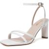 imageRIBONGZ Womens Strappy Heels Square Open Toe High Heels for Women Ankle Strap Chunky Heeled Sandals Wedding Bridal Shoes Comfort High Heel Sandals Dress Party ShoesWhite