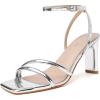 imageRIBONGZ Womens Strappy Heels Square Open Toe High Heels for Women Ankle Strap Chunky Heeled Sandals Wedding Bridal Shoes Comfort High Heel Sandals Dress Party ShoesSilver