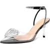 imageRIBONGZ Womens Wedding Shoes Glitter Sparkly Pointed Toe Strappy High Heels Sexy Ankle Strap Pumps Bridal Party Work Dress ShoesHeartpvcblack