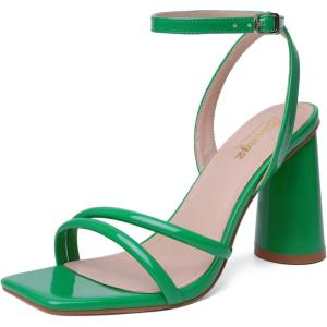 imageRIBONGZ Block Heels Prom Heeled Sandals for Women Chunky Square Open Toe Strappy High Heels Ankle Strap Wedding Bridal Shoes High Heel Sandals for Party DressGreen
