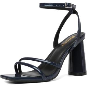 imageRIBONGZ Block Heels Prom Heeled Sandals for Women Chunky Square Open Toe Strappy High Heels Ankle Strap Wedding Bridal Shoes High Heel Sandals for Party DressNavy