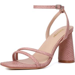imageRIBONGZ Block Heels Prom Heeled Sandals for Women Chunky Square Open Toe Strappy High Heels Ankle Strap Wedding Bridal Shoes High Heel Sandals for Party DressLight Pink