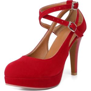 imageRIBONGZ Closed Toe Platform High Heels Strappy Heels for Women Pumps Sexy Summer Comfortable 4 inch Stiletto Wedding HeelsRed