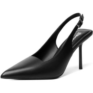 imageRIBONGZ Sexy Slingback Pumps Elegant Dressy Heels for Women Closed Toe Pointy High Heels Wedding Bride Prom Party Evening ShoesBlack Pu