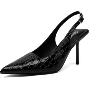 imageRIBONGZ Sexy Slingback Pumps Elegant Dressy Heels for Women Closed Toe Pointy High Heels Wedding Bride Prom Party Evening ShoesBlack Stone