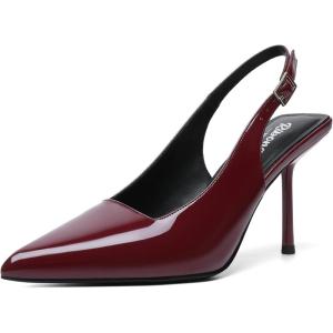 imageRIBONGZ Sexy Slingback Pumps Elegant Dressy Heels for Women Closed Toe Pointy High Heels Wedding Bride Prom Party Evening ShoesBurgundy