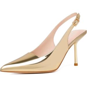 imageRIBONGZ Sexy Slingback Pumps Elegant Dressy Heels for Women Closed Toe Pointy High Heels Wedding Bride Prom Party Evening ShoesGold