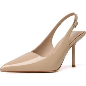 imageRIBONGZ Sexy Slingback Pumps Elegant Dressy Heels for Women Closed Toe Pointy High Heels Wedding Bride Prom Party Evening ShoesNude