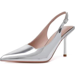 imageRIBONGZ Sexy Slingback Pumps Elegant Dressy Heels for Women Closed Toe Pointy High Heels Wedding Bride Prom Party Evening ShoesSilver