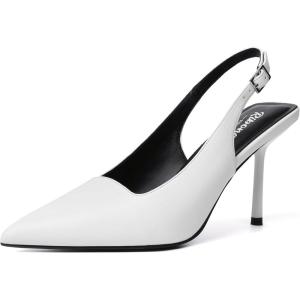 imageRIBONGZ Sexy Slingback Pumps Elegant Dressy Heels for Women Closed Toe Pointy High Heels Wedding Bride Prom Party Evening ShoesWhite