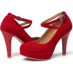 imageRIBONGZ Strappy Heels for Women Closed Toe Platform High Heels Pumps Sexy Summer Comfortable 4 inch Stiletto Wedding HeelsRed