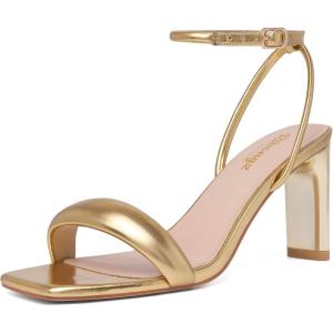 imageRIBONGZ Womens Sandals Dressy Gold Strappy Square Open Toe Chunky Heels Ankle Strap Kitten Sexy High Heels Prom Wedding Party Evening Summer Bridal ShoesGold Pu