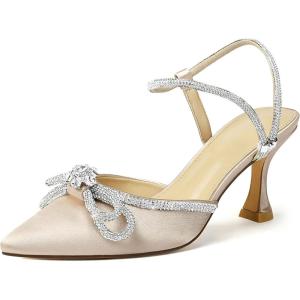 imageRIBONGZ Womens Wedding Shoes Glitter Sparkly Pointed Toe Strappy High Heels Sexy Ankle Strap Pumps Bridal Party Work Dress ShoesXmwyzapricot