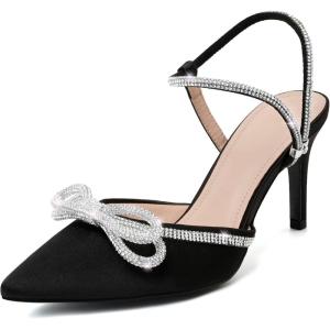 imageRIBONGZ Womens Wedding Shoes Glitter Sparkly Pointed Toe Strappy High Heels Sexy Ankle Strap Pumps Bridal Party Work Dress ShoesXmwyzblack