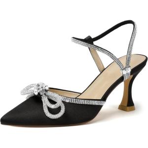 imageRIBONGZ Womens Wedding Shoes Glitter Sparkly Pointed Toe Strappy High Heels Sexy Ankle Strap Pumps Bridal Party Work Dress ShoesXmwyzhsblack
