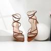 imageRIBONGZ Comfortable Kitten Heels Sexy Lace Up Heeled Sandals for Women Pointed Toe Strappy Heels Vacation Sandals Wedding Bride Party Prom Dress ShoesBrown
