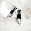 imageRIBONGZ Sexy Slingback Pumps Elegant Dressy Heels for Women Closed Toe Pointy High Heels Wedding Bride Prom Party Evening ShoesSilver Stone