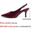 imageRIBONGZ Slingback Heels for Women Kitten Heels Closed Pointed Toe Ankle Strap Low Heeled Sexy Pumps Wedding Bride Guest Party Evening Prom Formal Herls Dressy ShoesBurgundy Patent